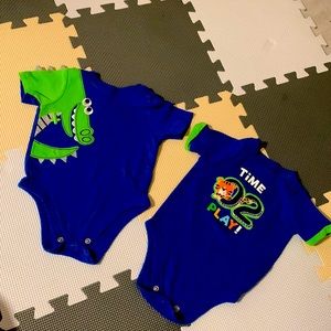 Blue and green onesies.